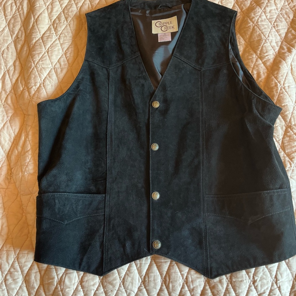 Cripple Creek Black Suede Men's Vest Size X-Large